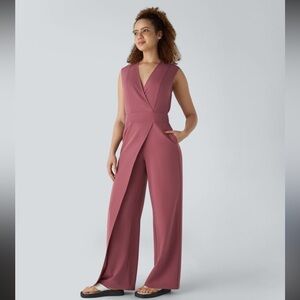NWT Halara Jumpsuit Tie Back Pockets Wide Leg Mauve Sz L